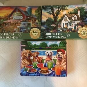 Puzzles: Three 500 pieces with jigsaw puzzles.  Letters on back